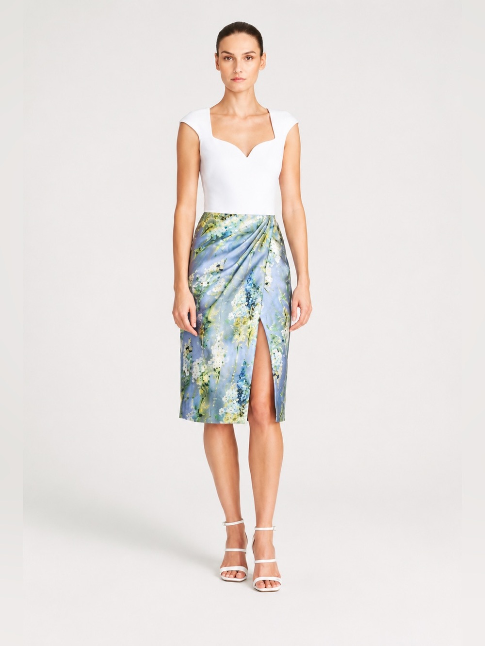 NWT $645 THEIA HELGA Crepe Mikado Floral‎ Skirt Dress Size 4